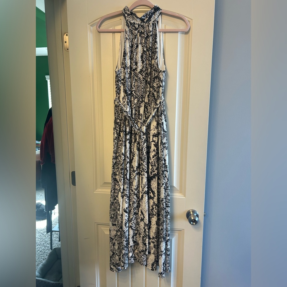 NWT Worthington Black & White Snake-Print Halter Midi Dress